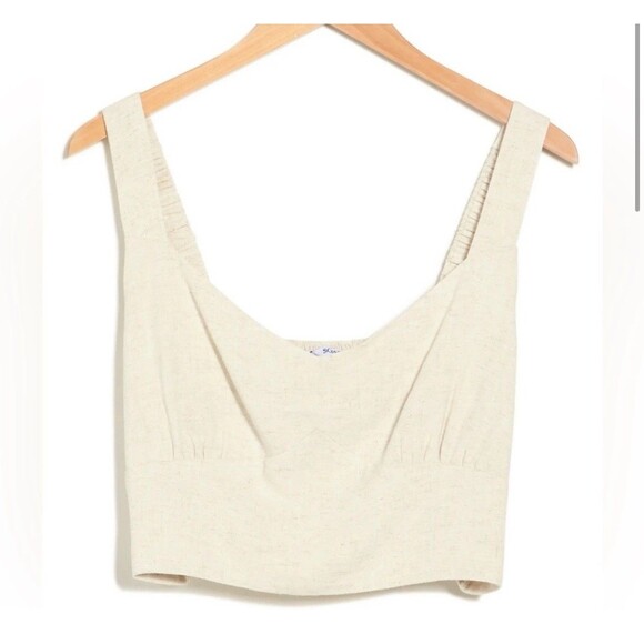 Sophie Rue Linen Polyester Blend Halter Crop Top In Oatmeal Sz XL New - Picture 1 of 5